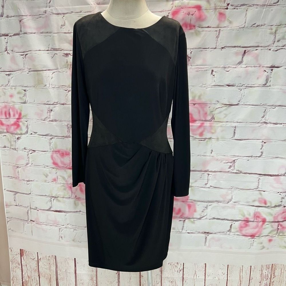 Lauren Ralph Lauren Women's Faux Suede Panels Long Sleeve Black Dress 12